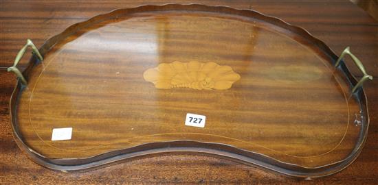 An Edwardian kidney-shaped tray, W.62cm